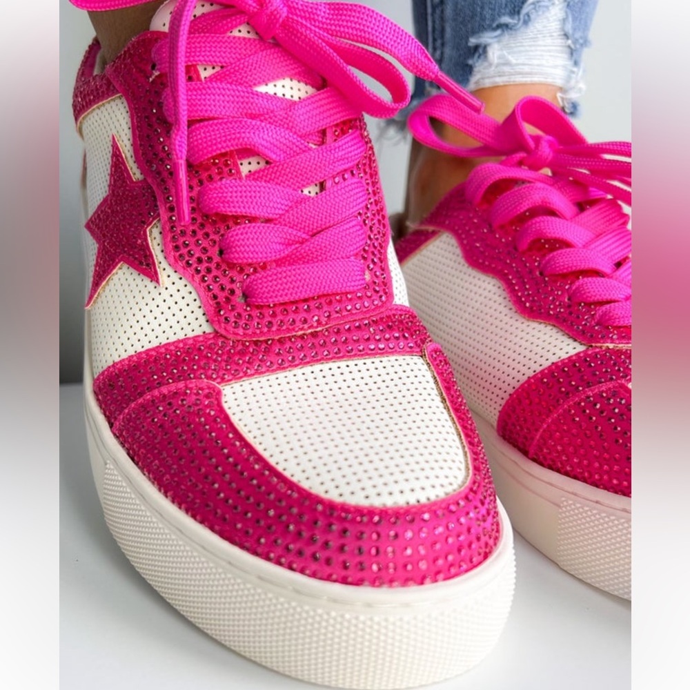 Hey Girl Corkys Legendary Sneakers rhinestone star fuchsia sneakers size 10